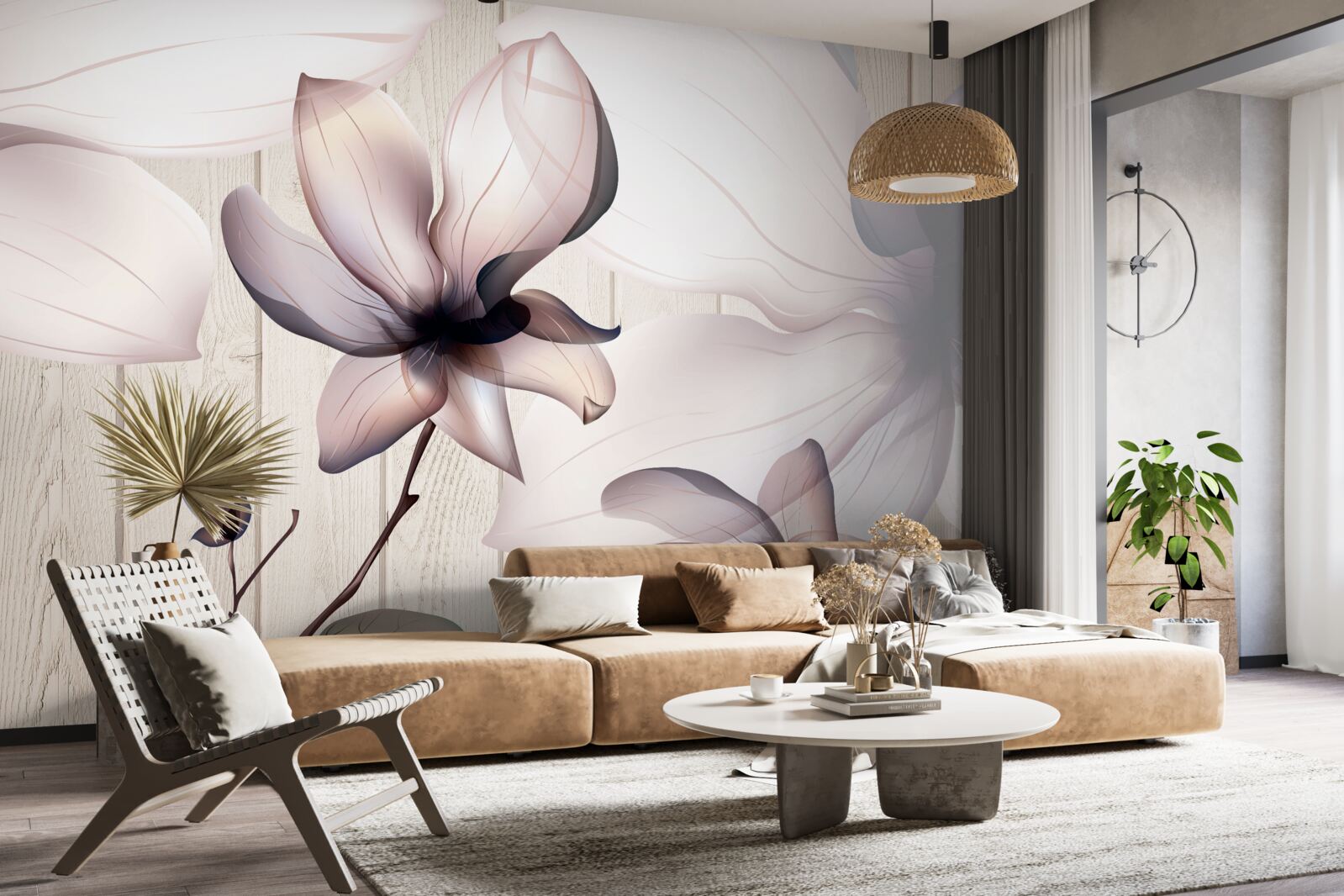 Papier peint grandes fleurs lumineuses sur un arbre