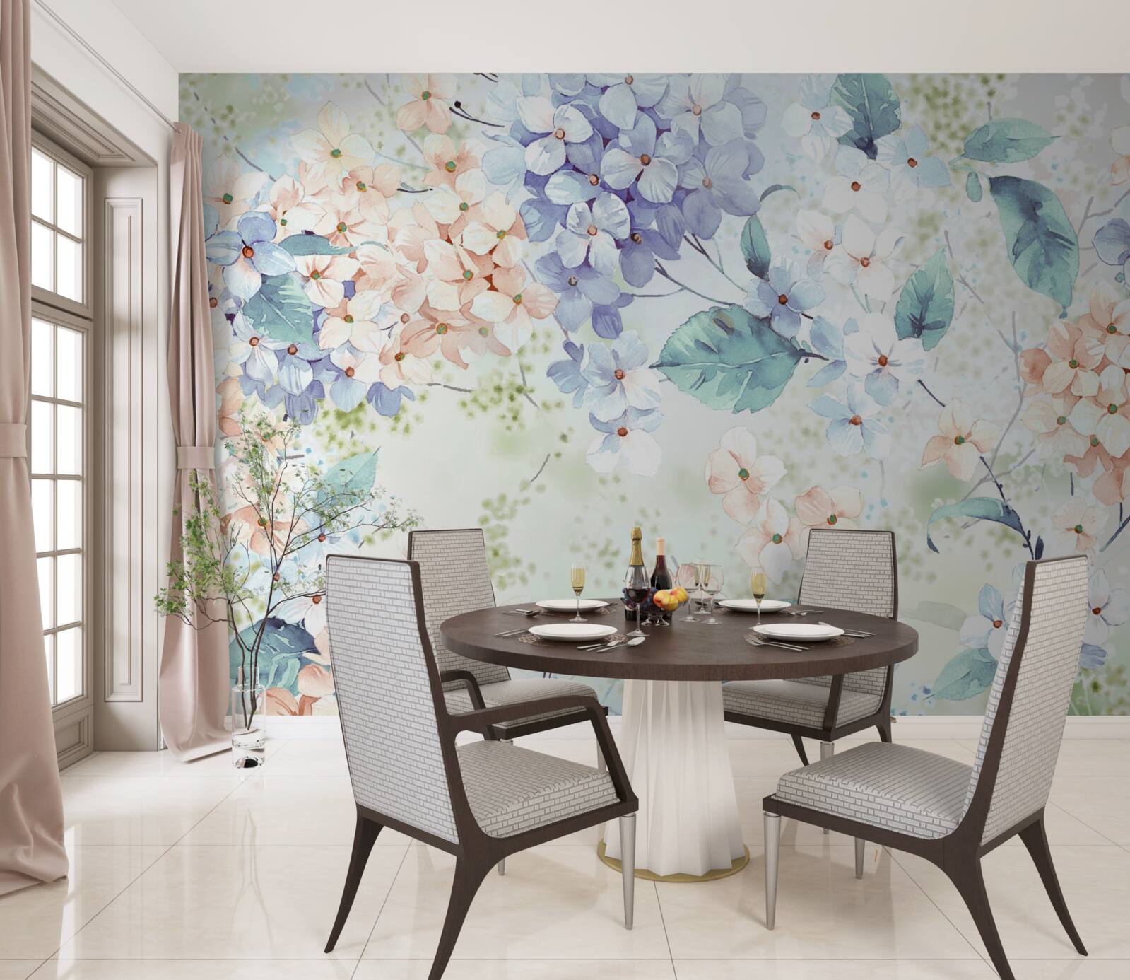 Papier peint les fleurs d'hortensia s'épanouissent avec éclat au printemps