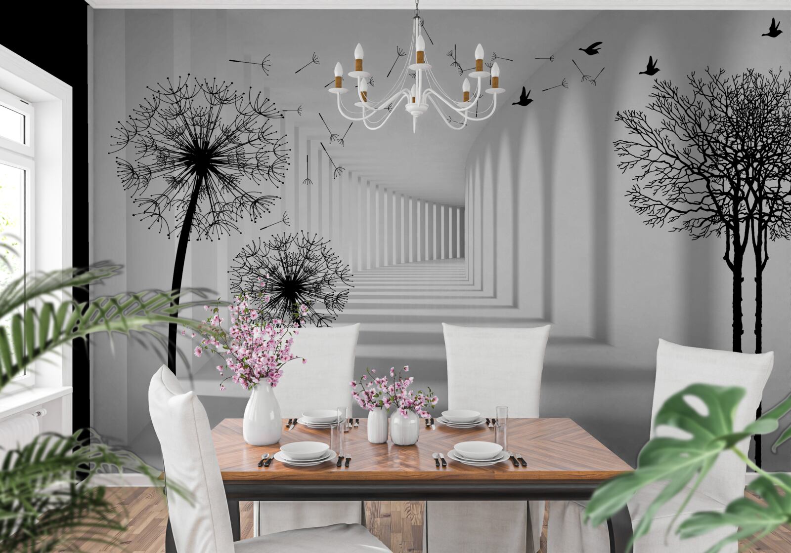 Papier peint chevreuil noir et tunnel