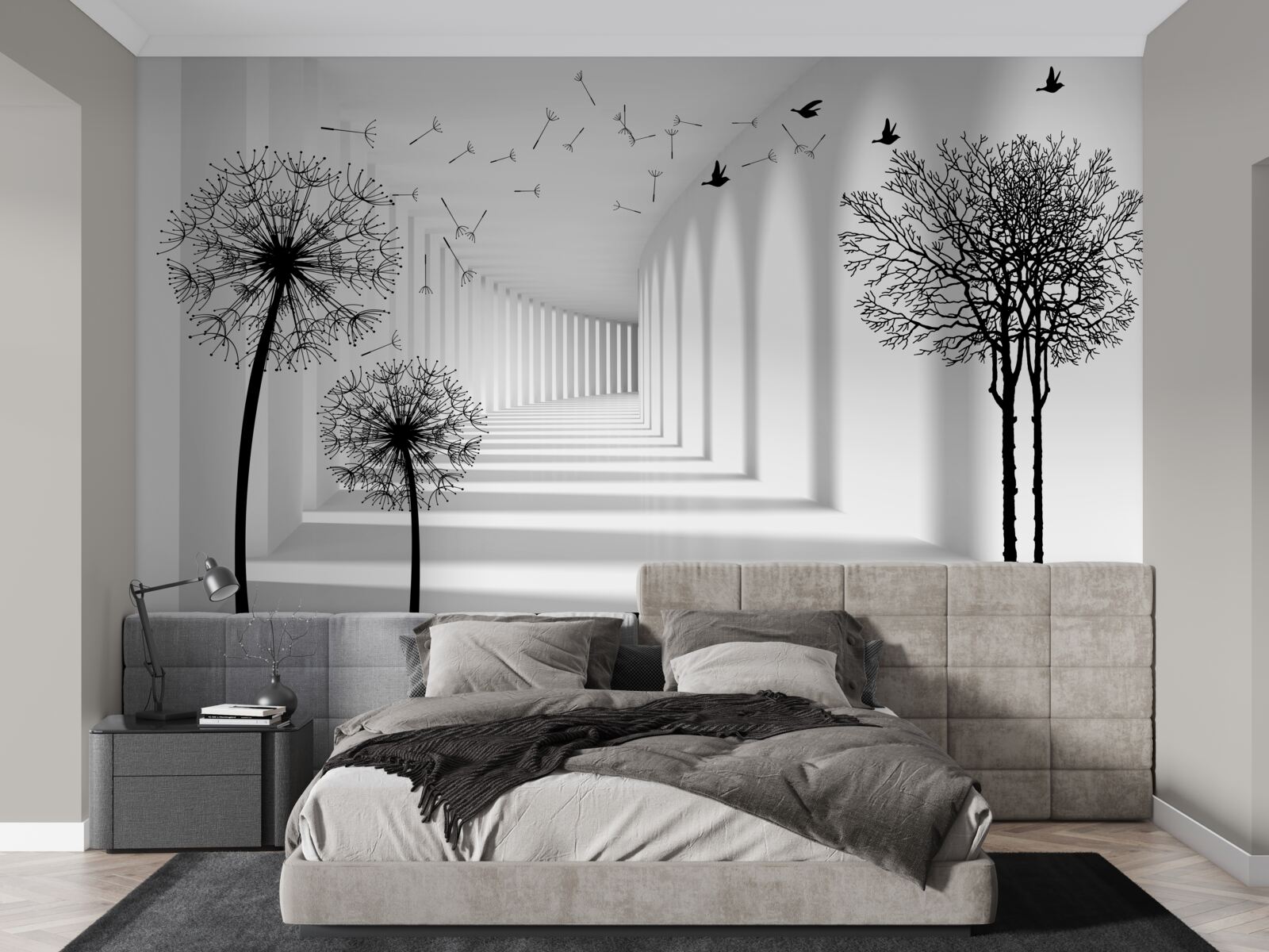 Papier peint chevreuil noir et tunnel