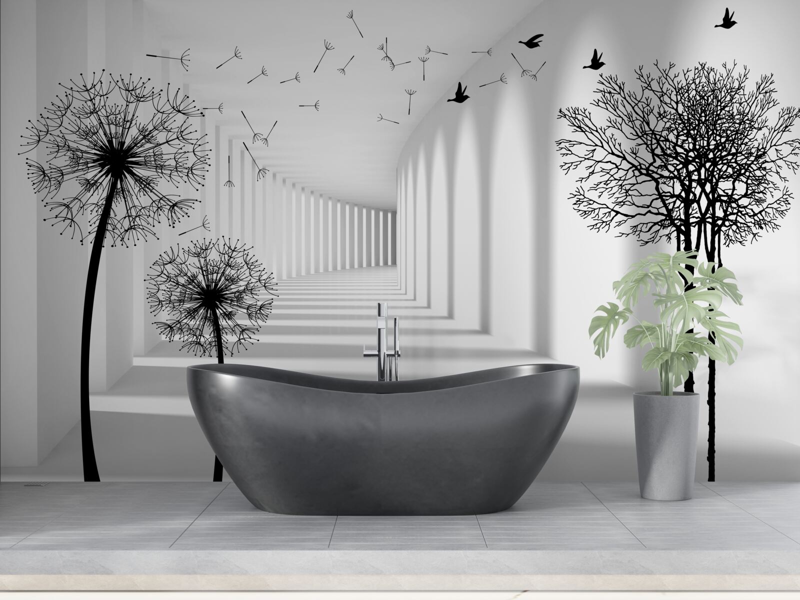 Papier peint chevreuil noir et tunnel