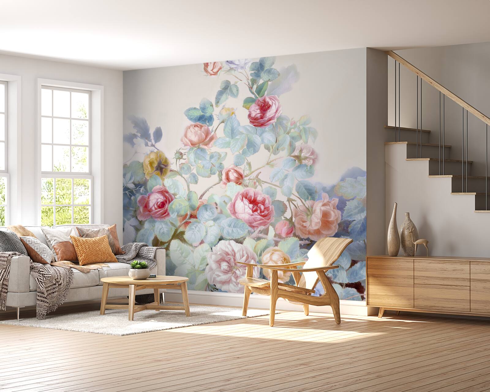 Papier peint boutons de rose peints à l'aquarelle