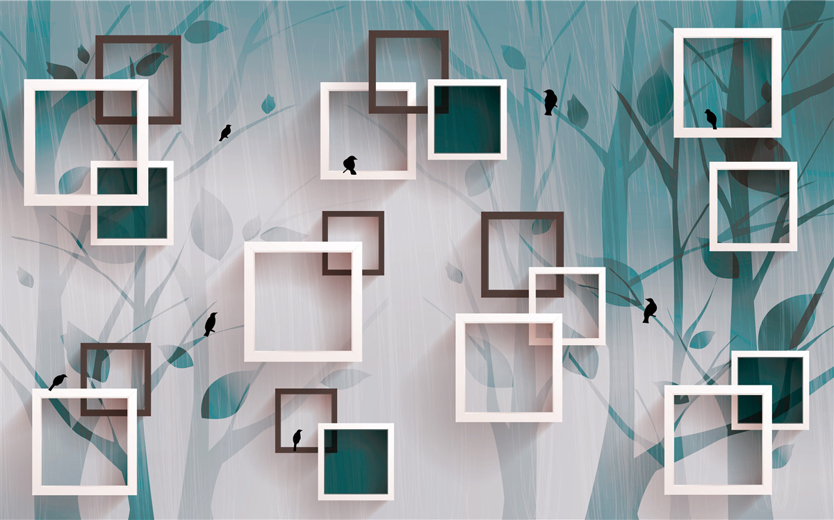 Papier peint carrés blancs sur fond de paysage