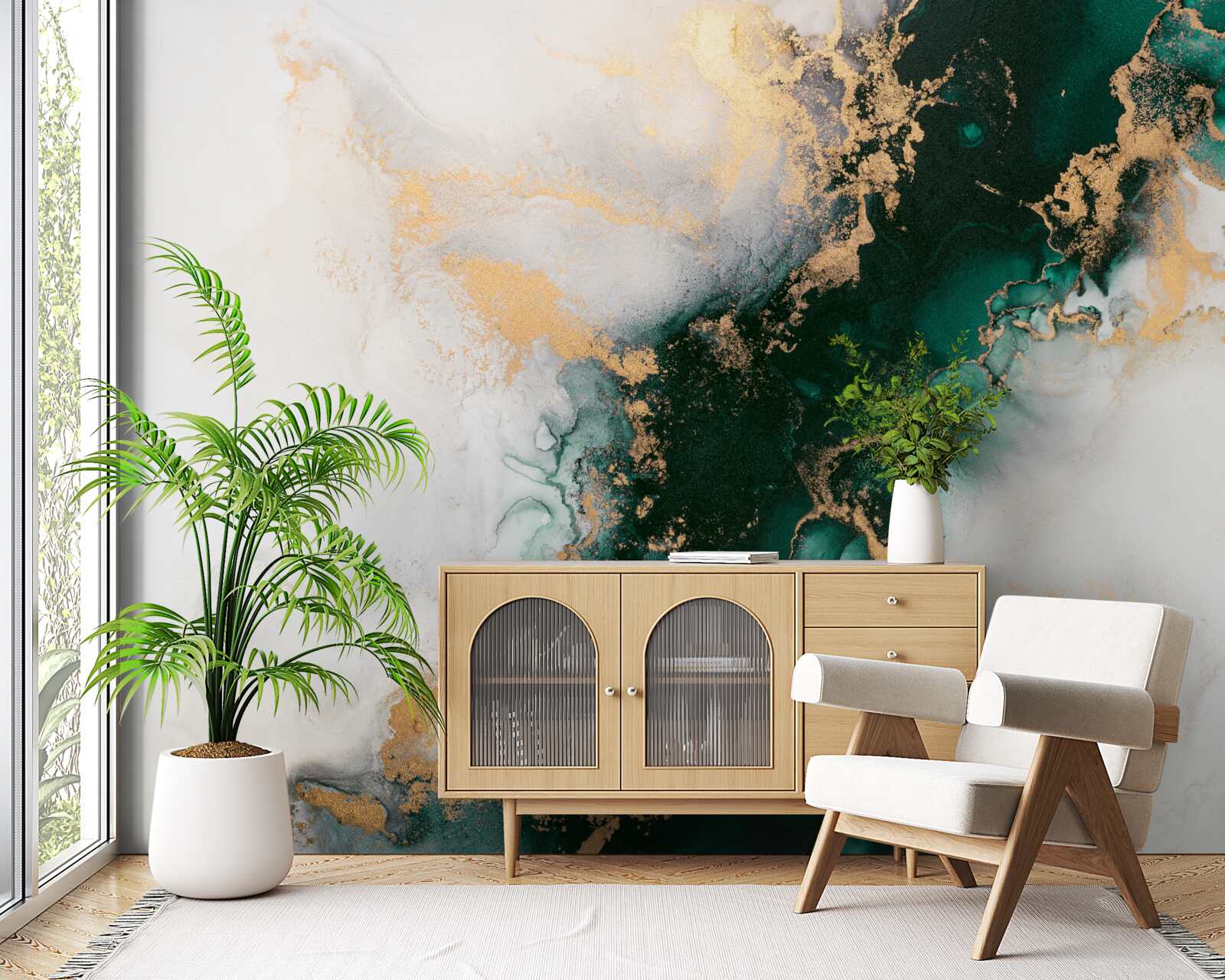 Papier peint marbre blanc avec des nuances de couleur émeraude