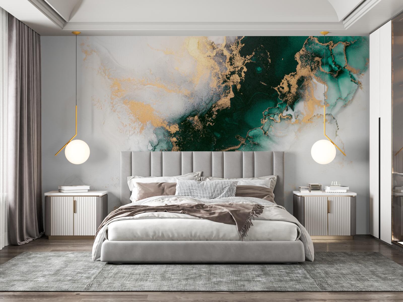 Papier peint marbre blanc avec des nuances de couleur émeraude