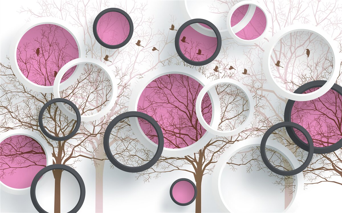 Papier peint cercles et arbres aléatoires