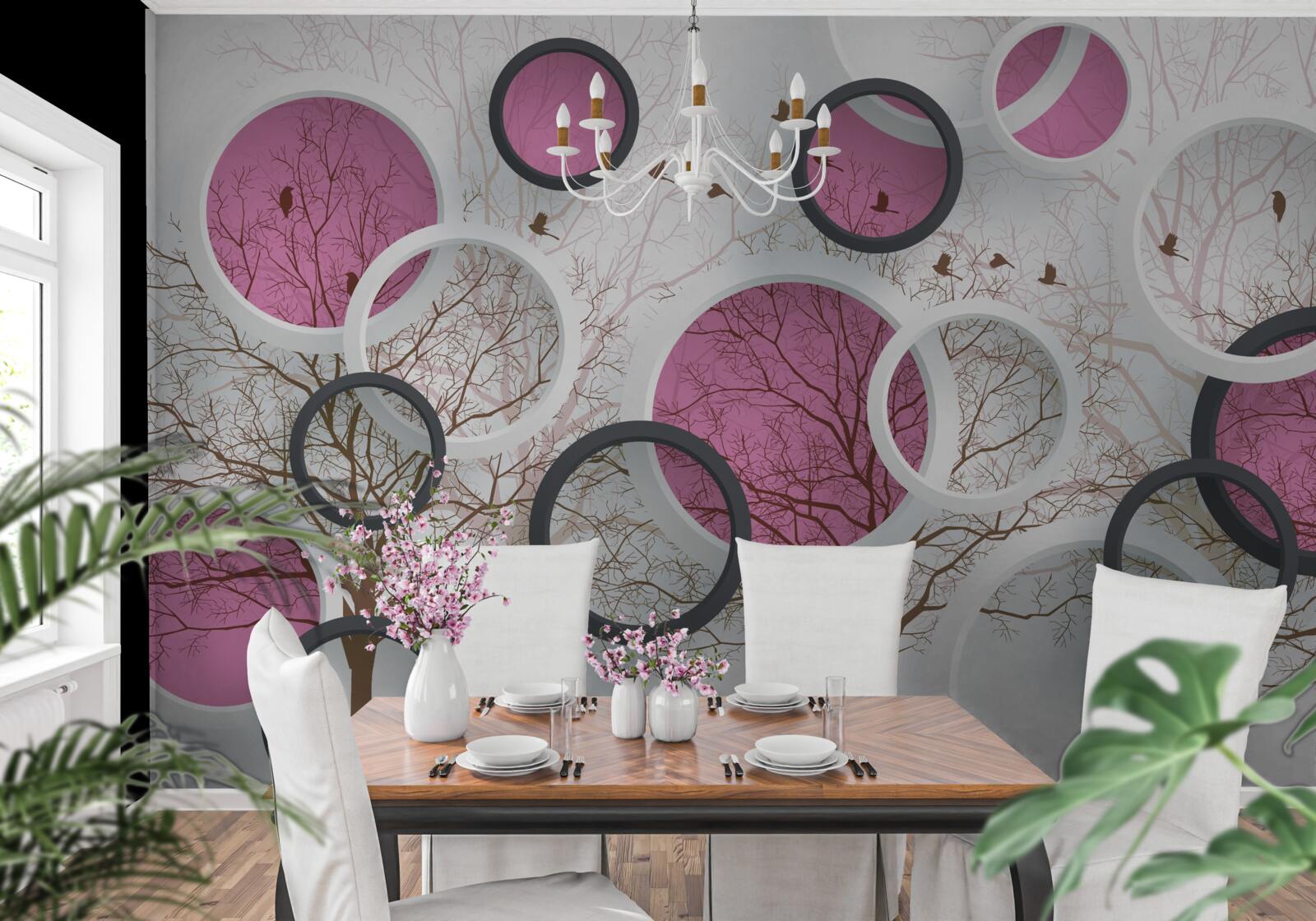 Papier peint cercles et arbres aléatoires