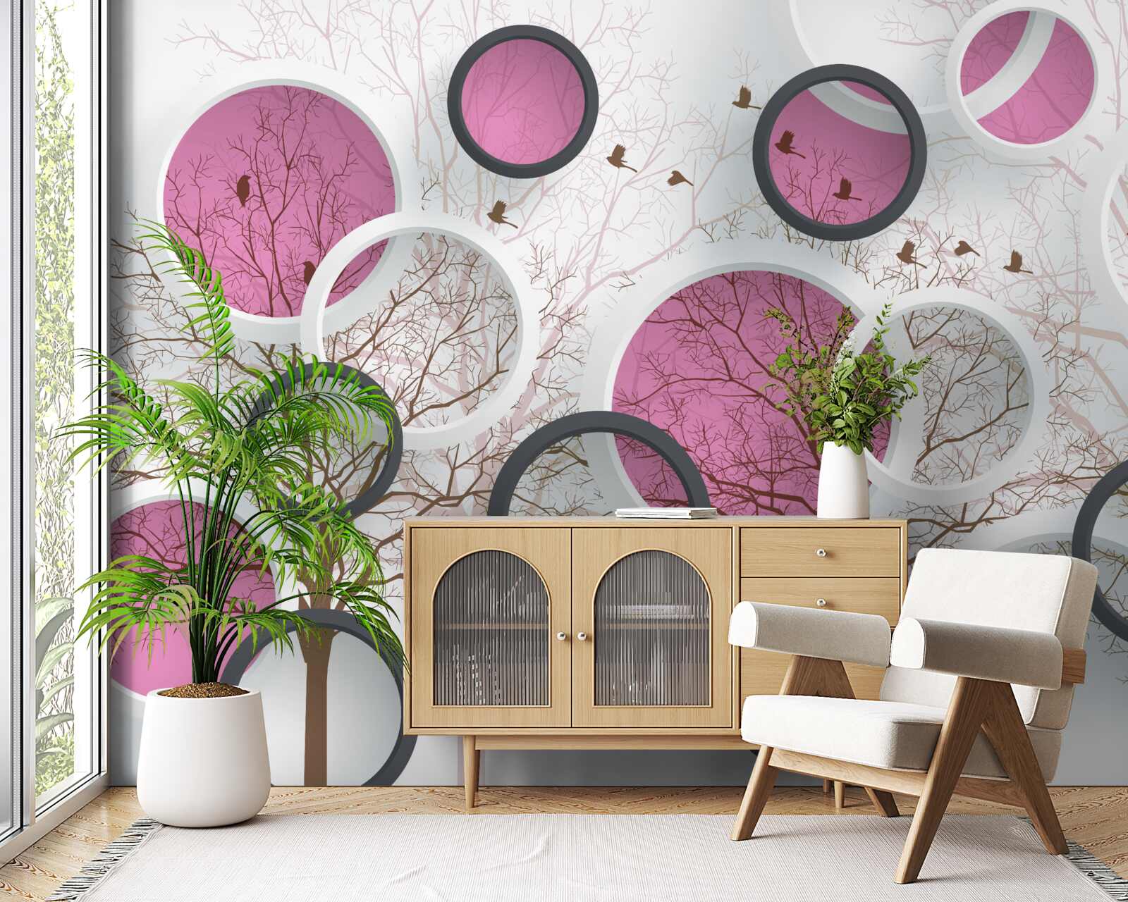 Papier peint cercles et arbres aléatoires