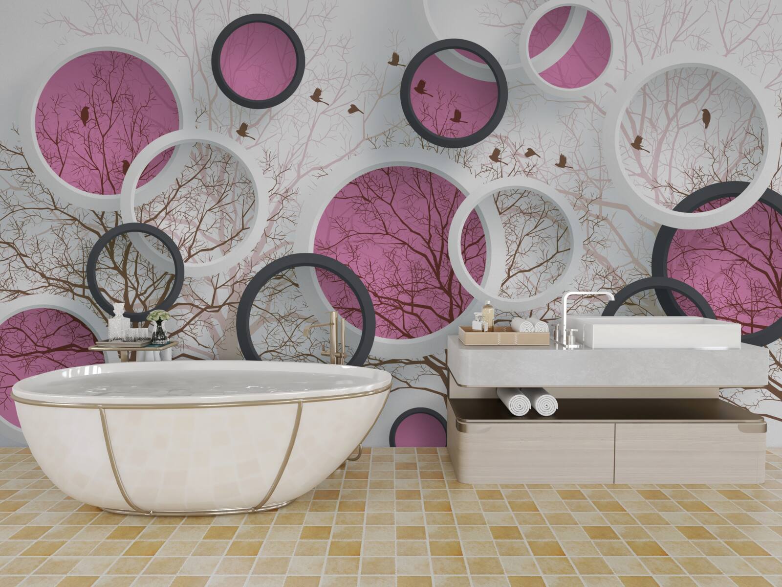 Papier peint cercles et arbres aléatoires