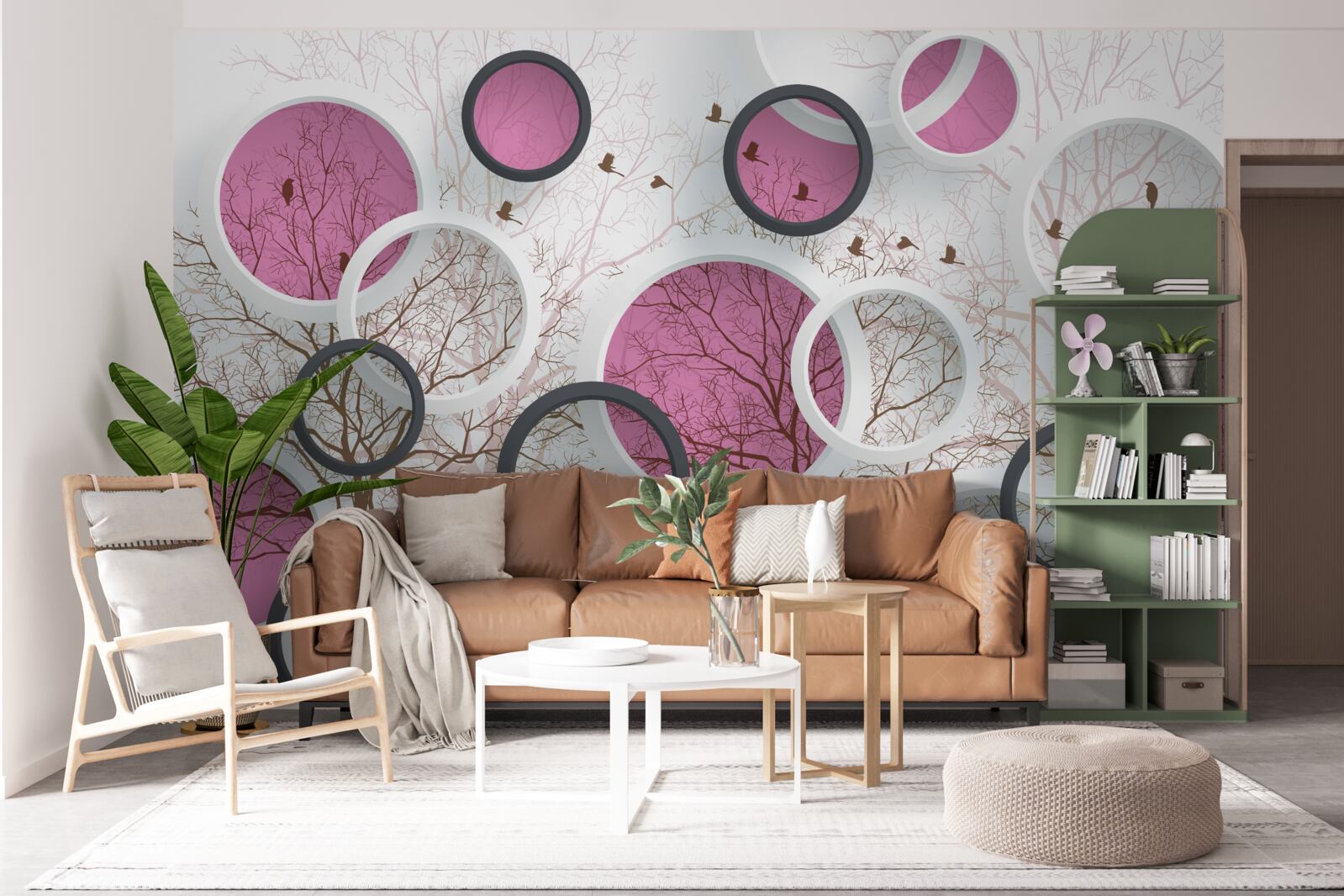 Papier peint cercles et arbres aléatoires