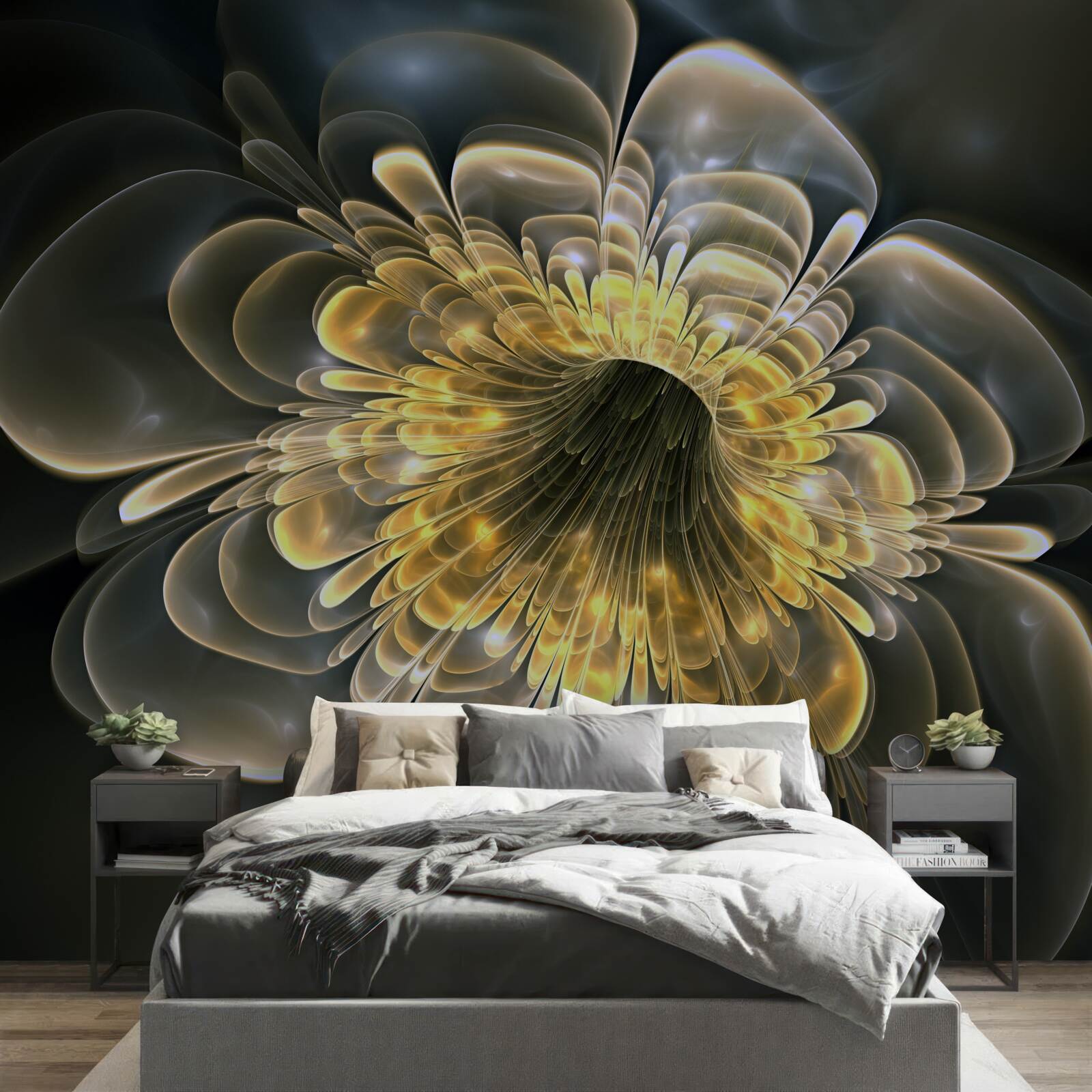 Papier peint Fleur jaune avec une forme abstraite