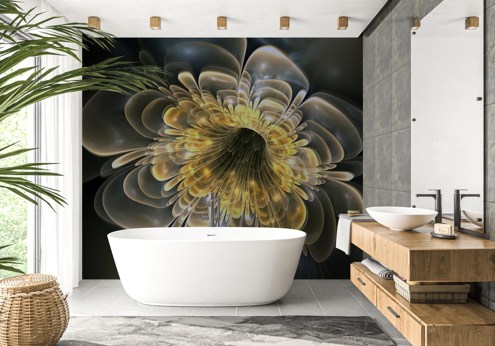 Papier peint Fleur jaune avec une forme abstraite