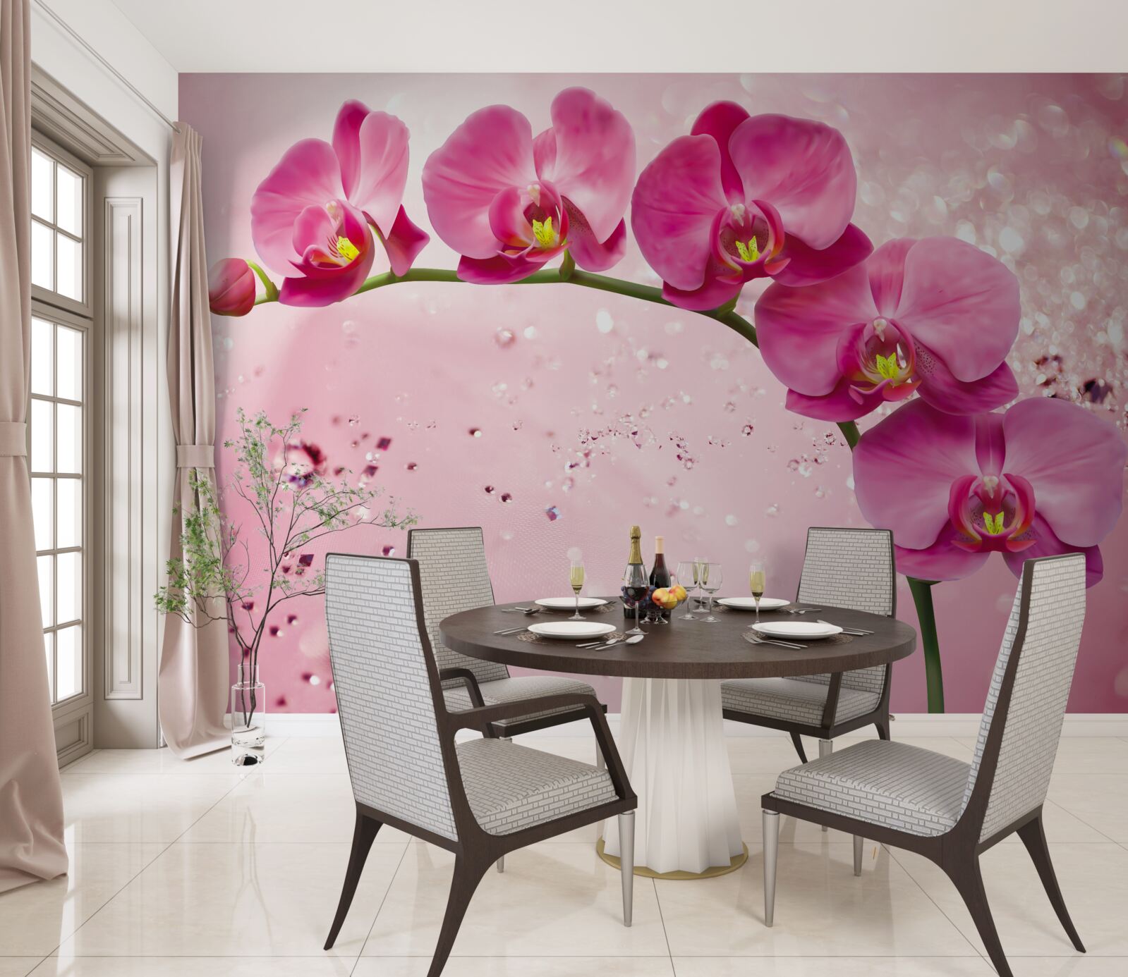 Papier peint orchidée rouge sur une branche