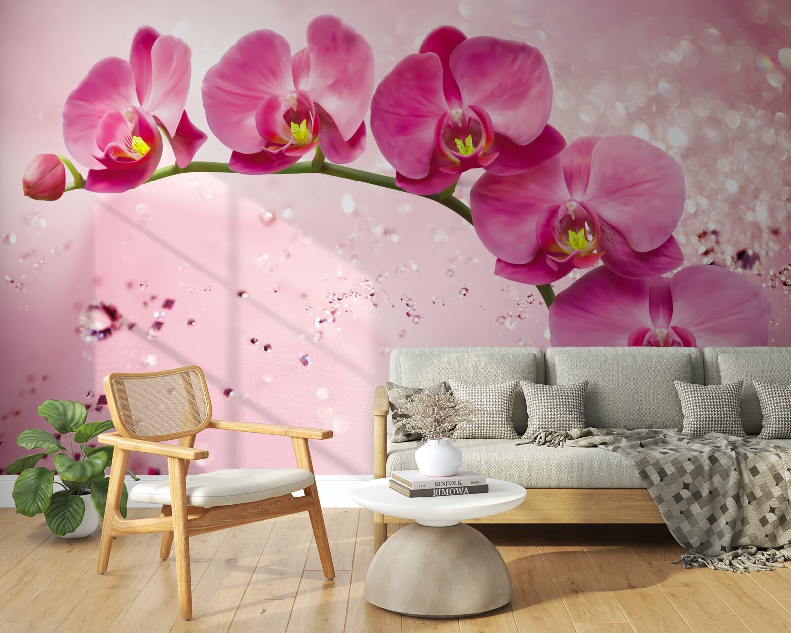 Papier peint orchidée rouge sur une branche