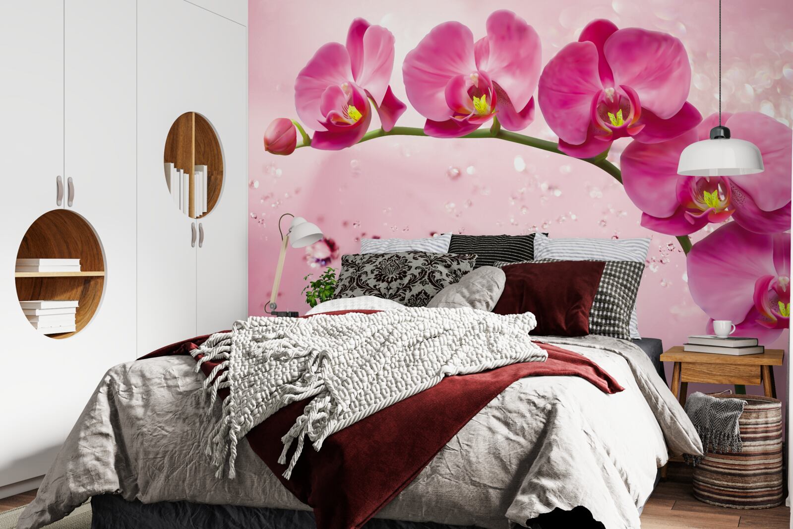 Papier peint orchidée rouge sur une branche