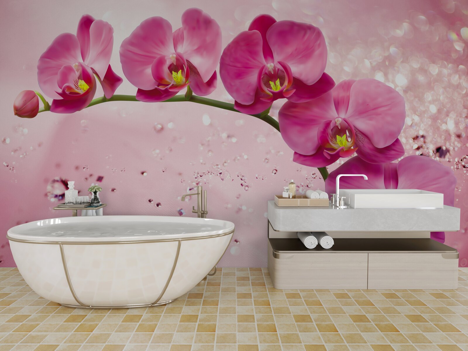 Papier peint orchidée rouge sur une branche