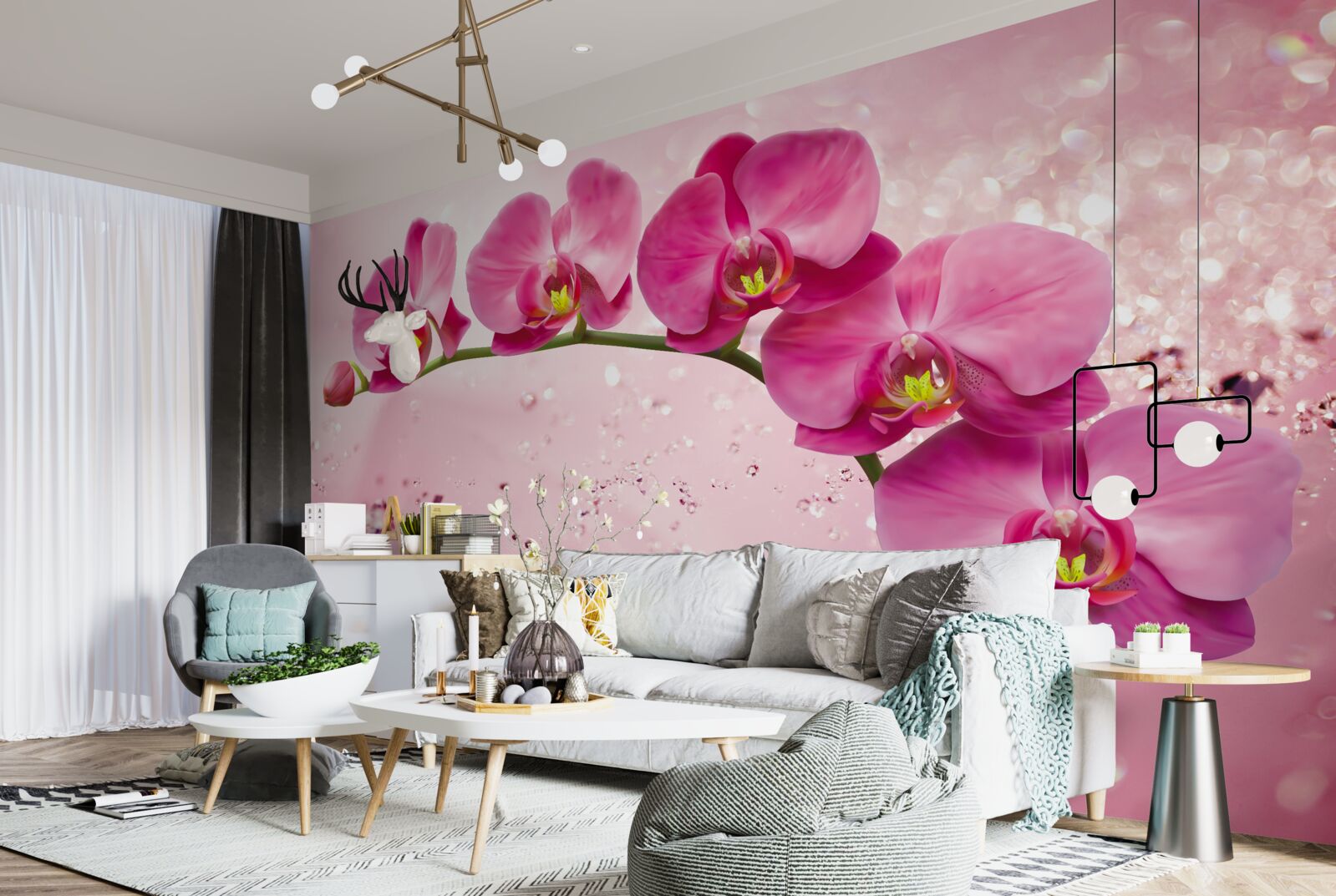 Papier peint orchidée rouge sur une branche