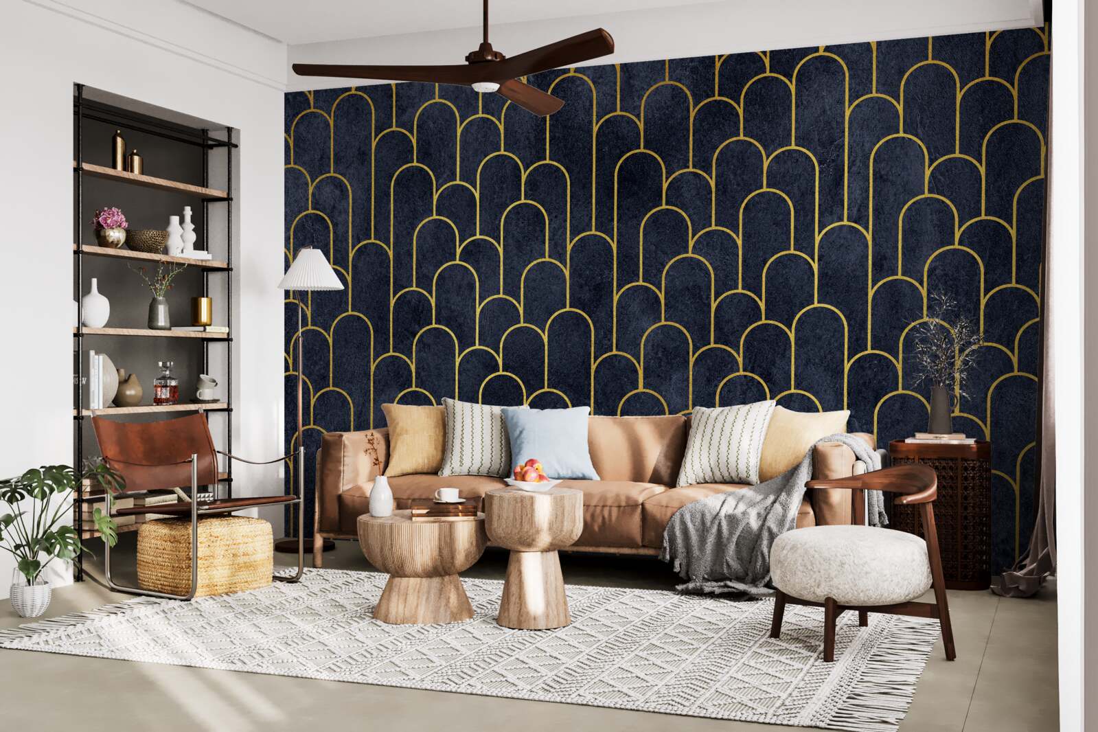 Papier peint colonnes semi-circulaires bleues en bronze