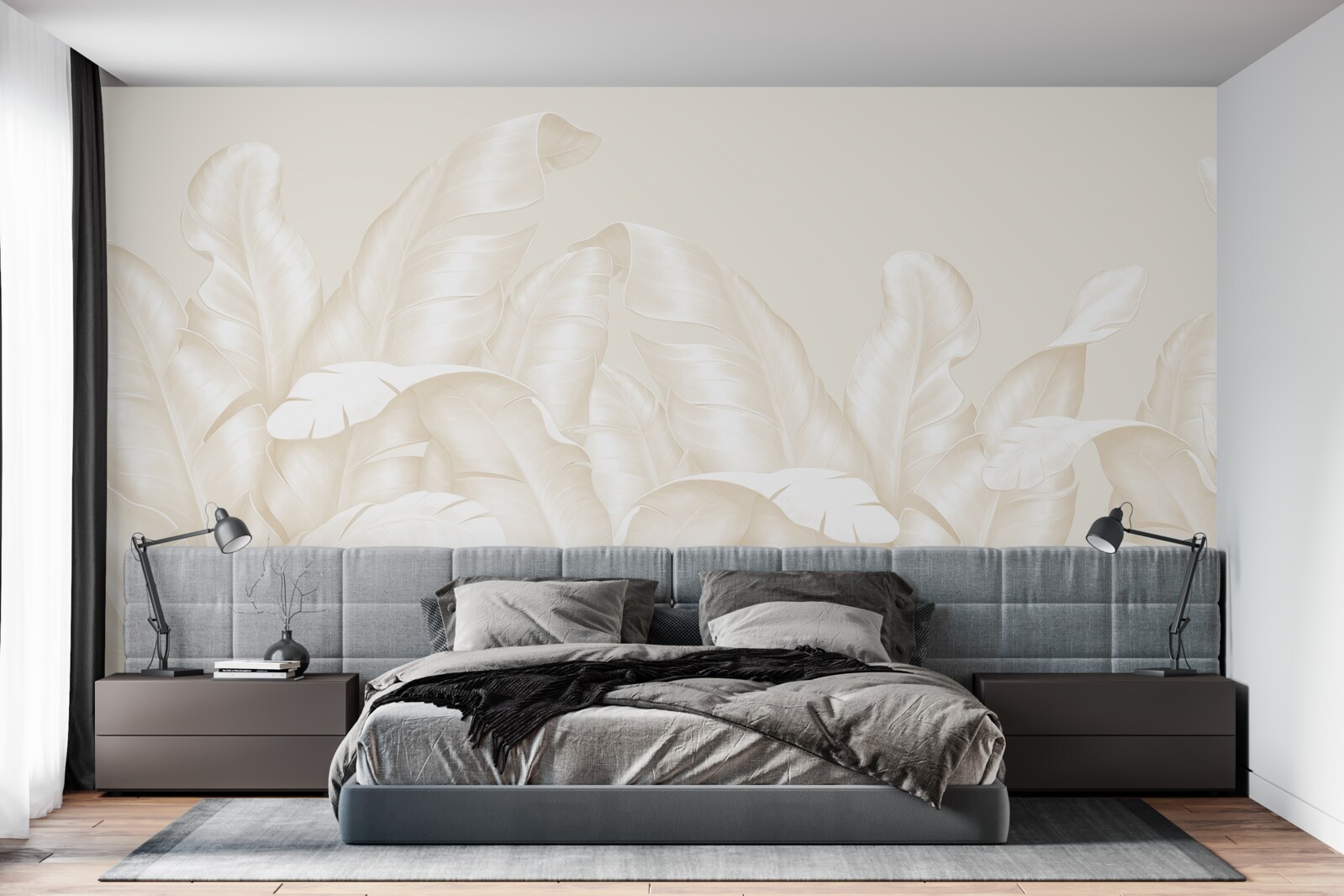 Papier peint feuilles denses de la jungle avec une légère teinte brune