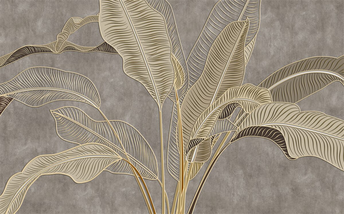 Papier peint feuilles brunes sur fond gris