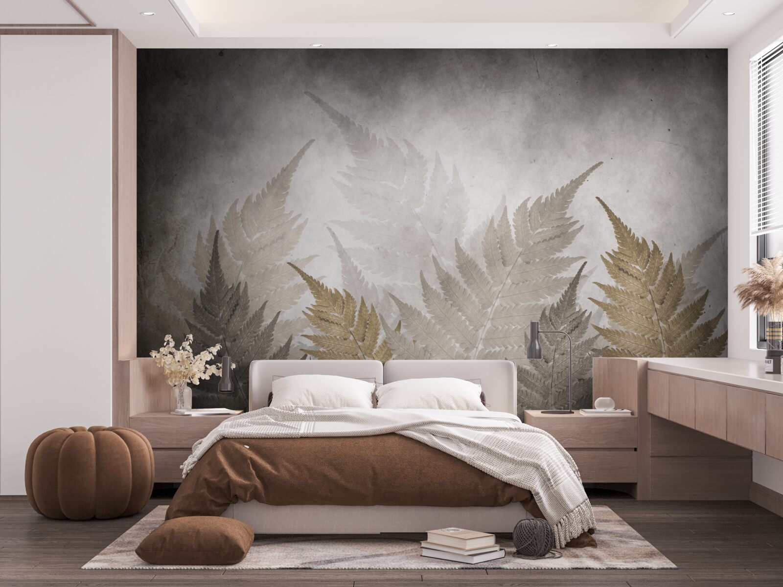 Papier peint feuilles de fougères enveloppées de brume dans la forêt