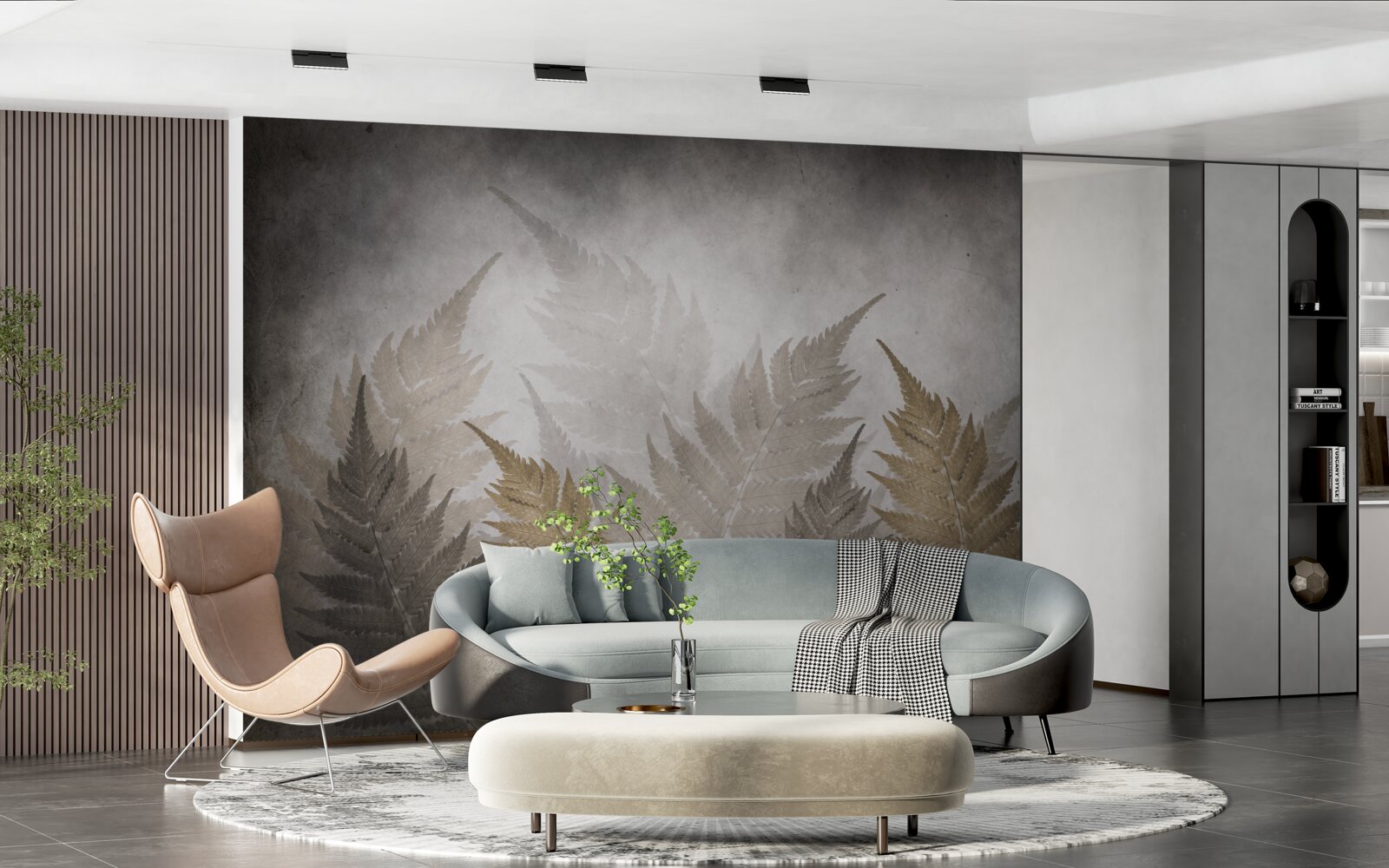 Papier peint feuilles de fougères enveloppées de brume dans la forêt