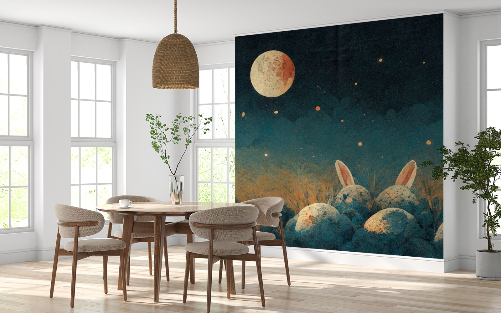 Papier peint dans l'ombre de la nuit et la lumière de la lune