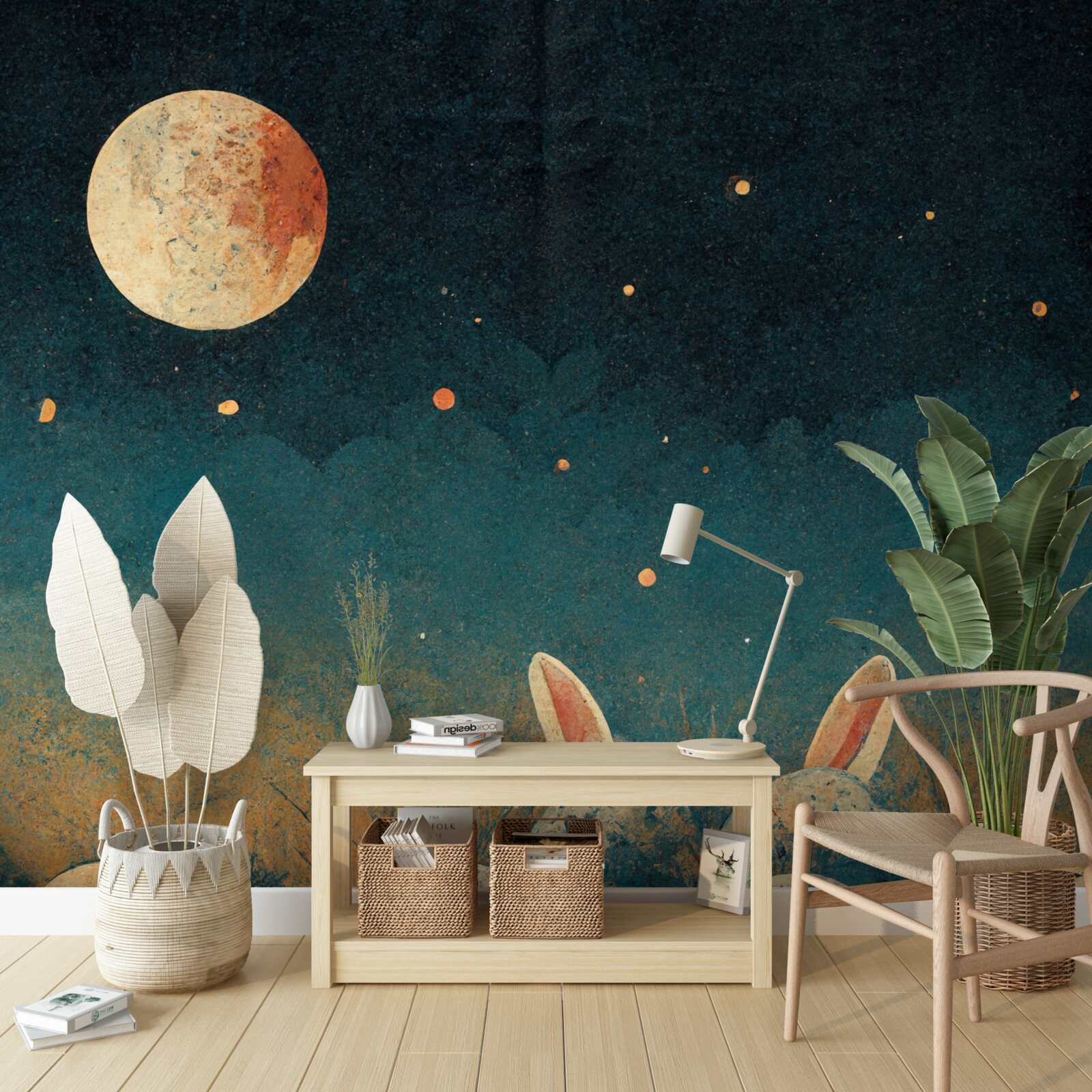 Papier peint dans l'ombre de la nuit et la lumière de la lune