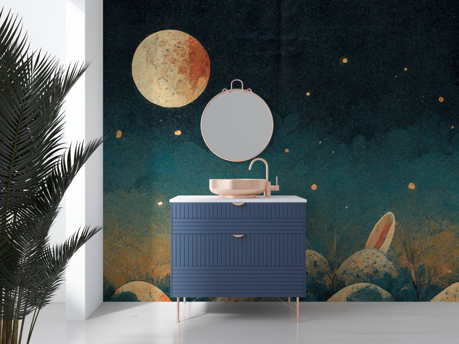 Papier peint dans l'ombre de la nuit et la lumière de la lune