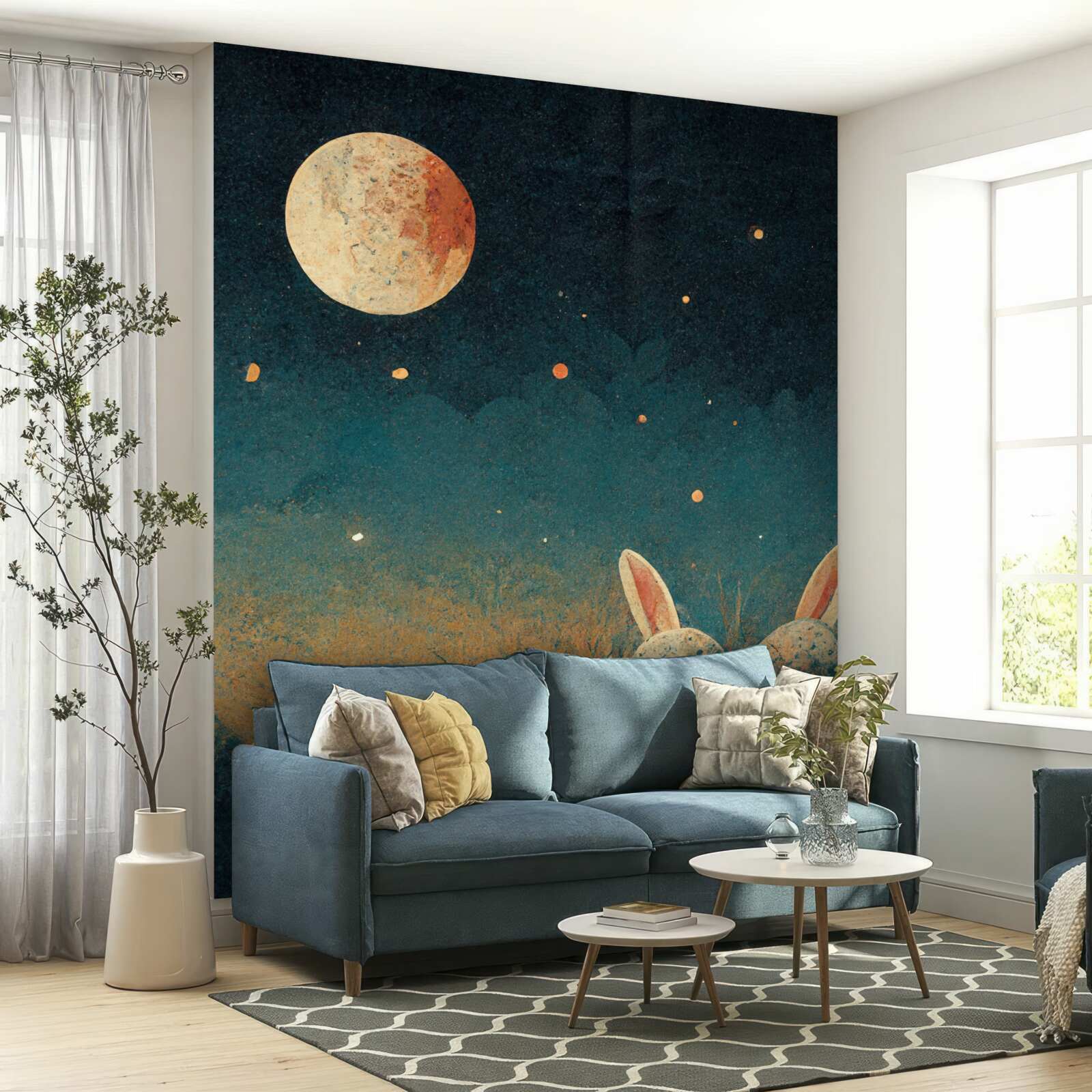 Papier peint dans l'ombre de la nuit et la lumière de la lune