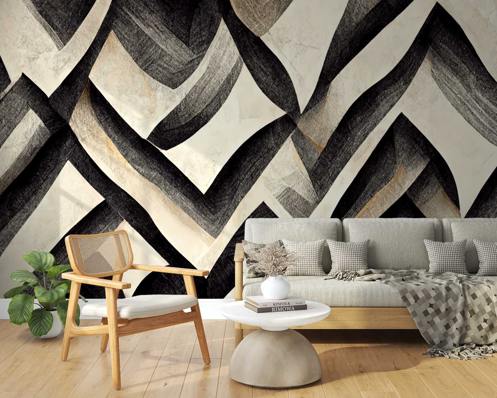 Papier peint montagnes noires enveloppées de brume