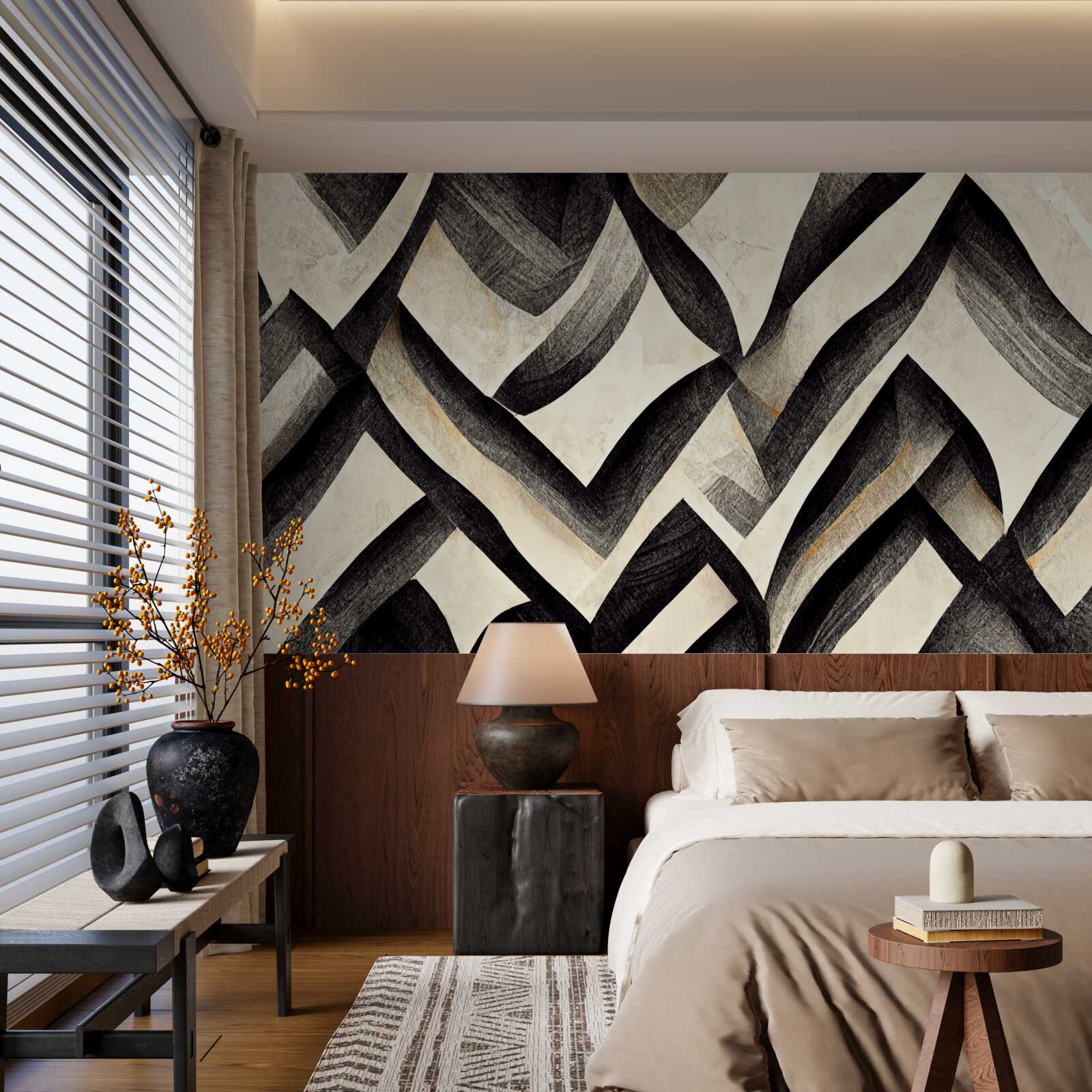 Papier peint montagnes noires enveloppées de brume