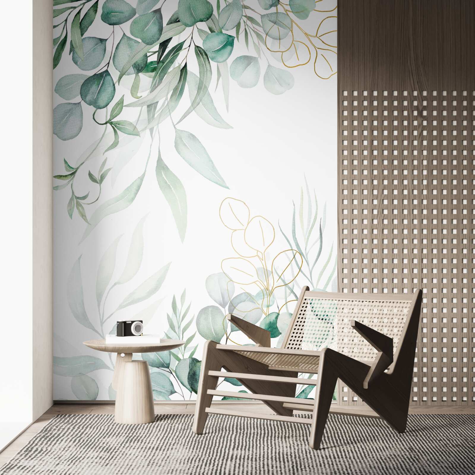 Papier peint Les feuilles d'eucalyptus sont vertes et jaunes.