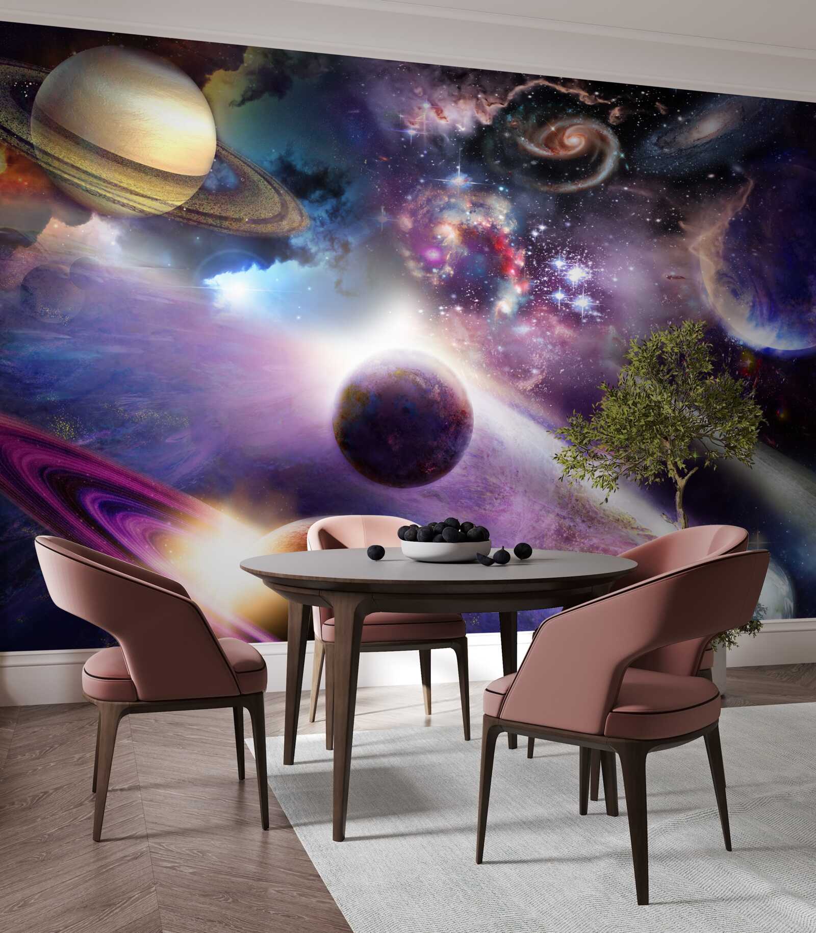 Papier peint l'espace est infini et plein de planètes lumineuses