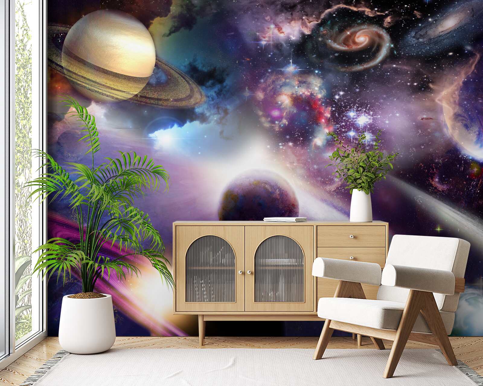 Papier peint l'espace est infini et plein de planètes lumineuses