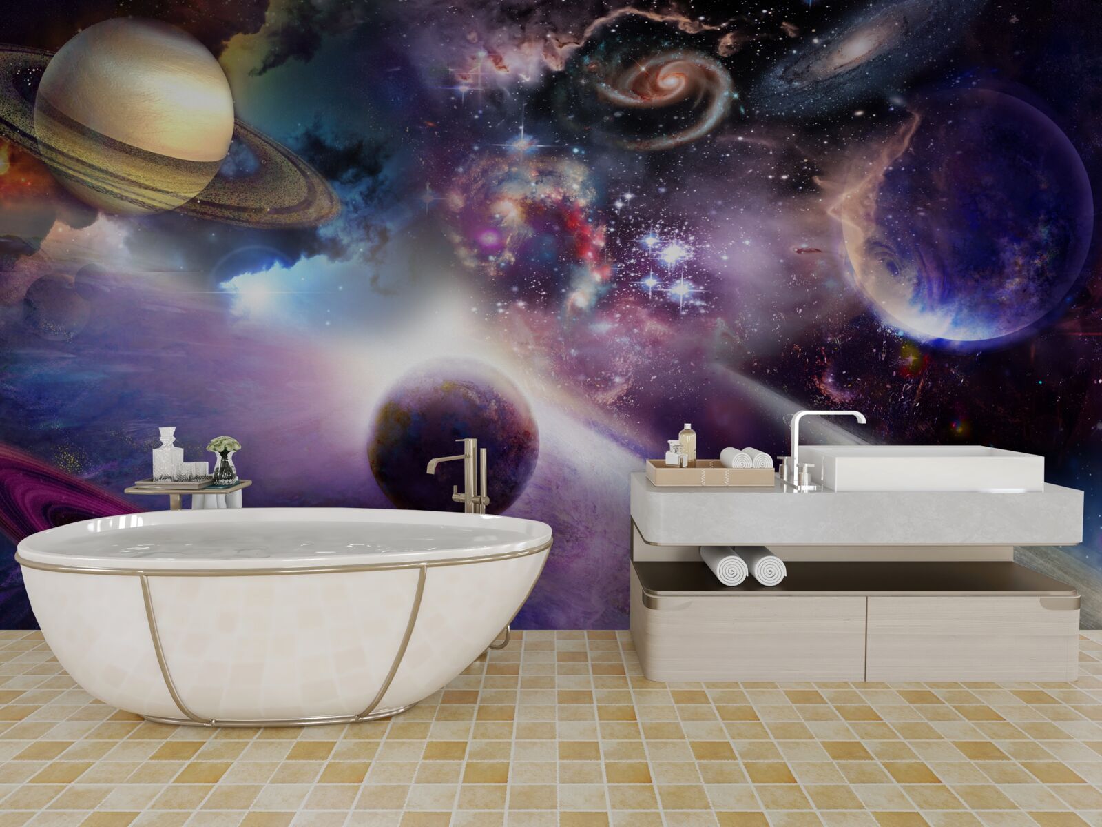 Papier peint l'espace est infini et plein de planètes lumineuses