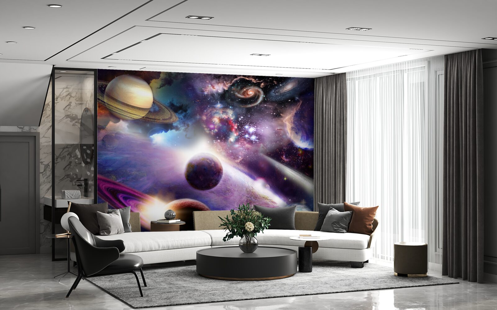 Papier peint l'espace est infini et plein de planètes lumineuses