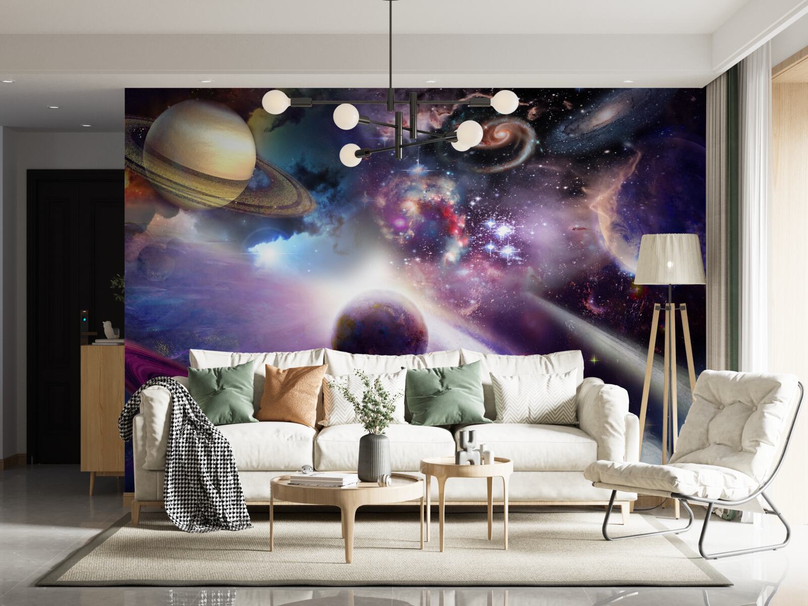 Papier peint l'espace est infini et plein de planètes lumineuses