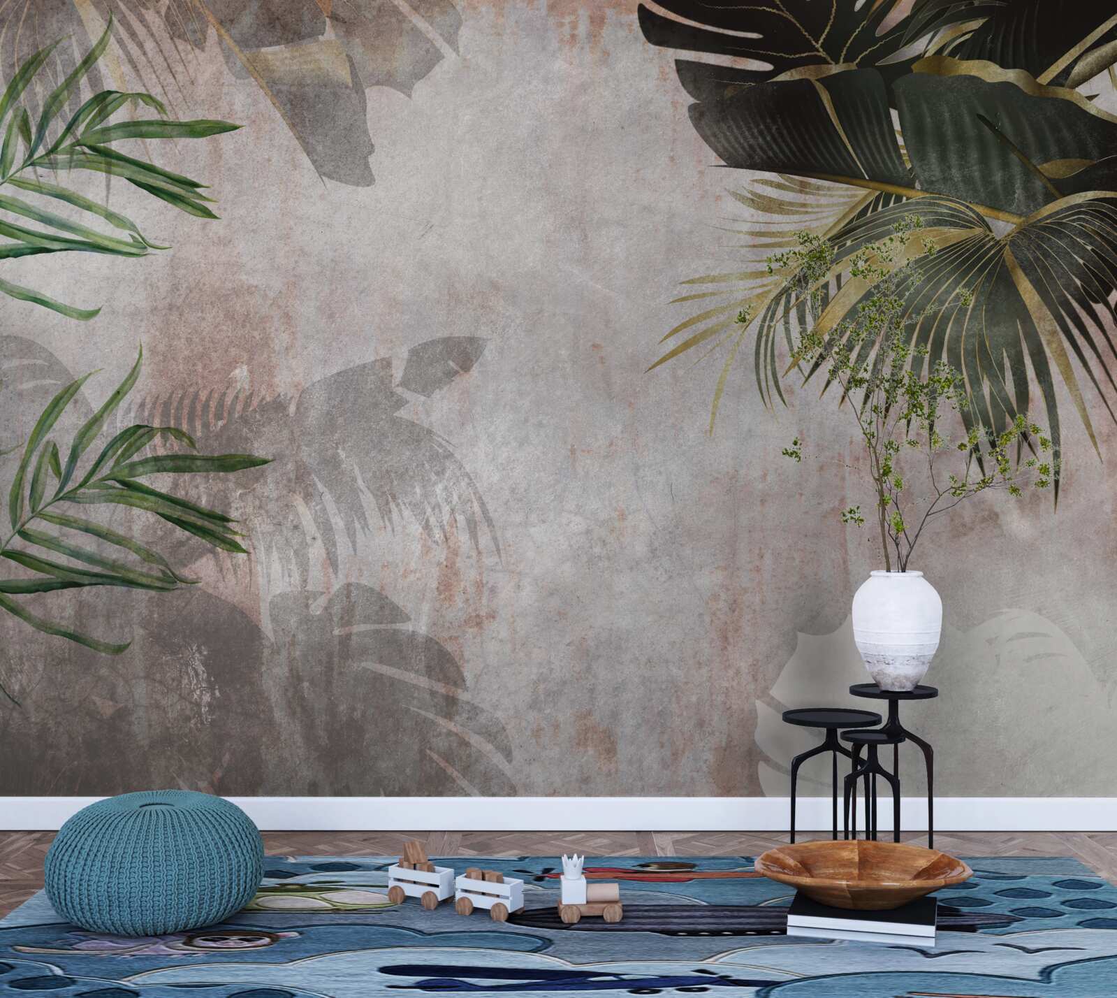 Papier peint couverture brumeuse de la jungle enveloppée de feuilles