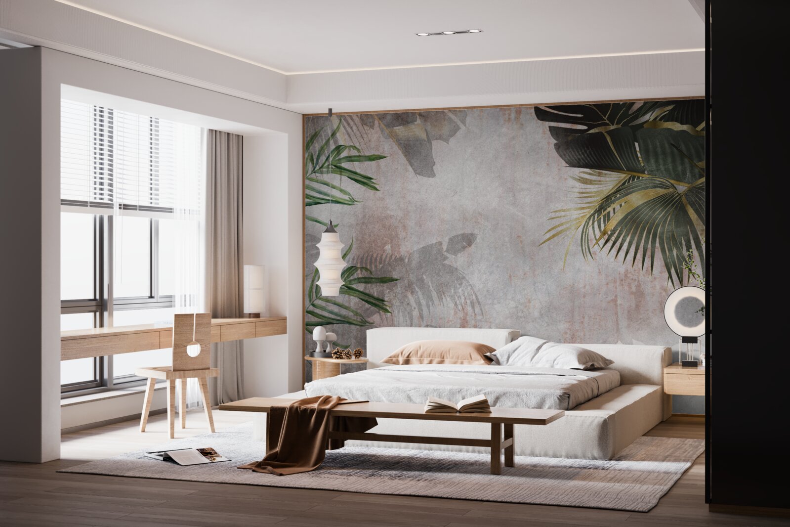 Papier peint couverture brumeuse de la jungle enveloppée de feuilles