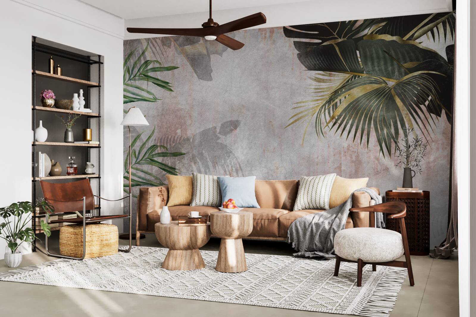 Papier peint couverture brumeuse de la jungle enveloppée de feuilles