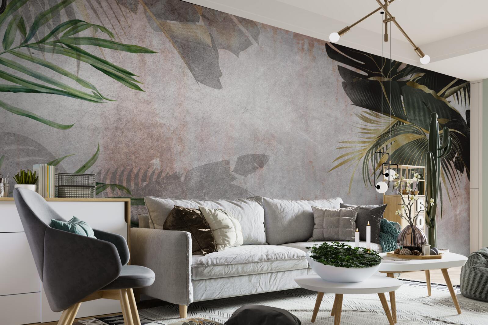 Papier peint couverture brumeuse de la jungle enveloppée de feuilles