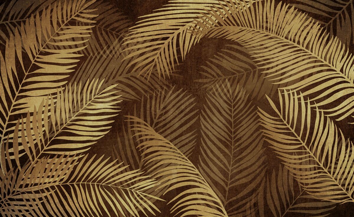 Papier peint feuilles de fougère en brun