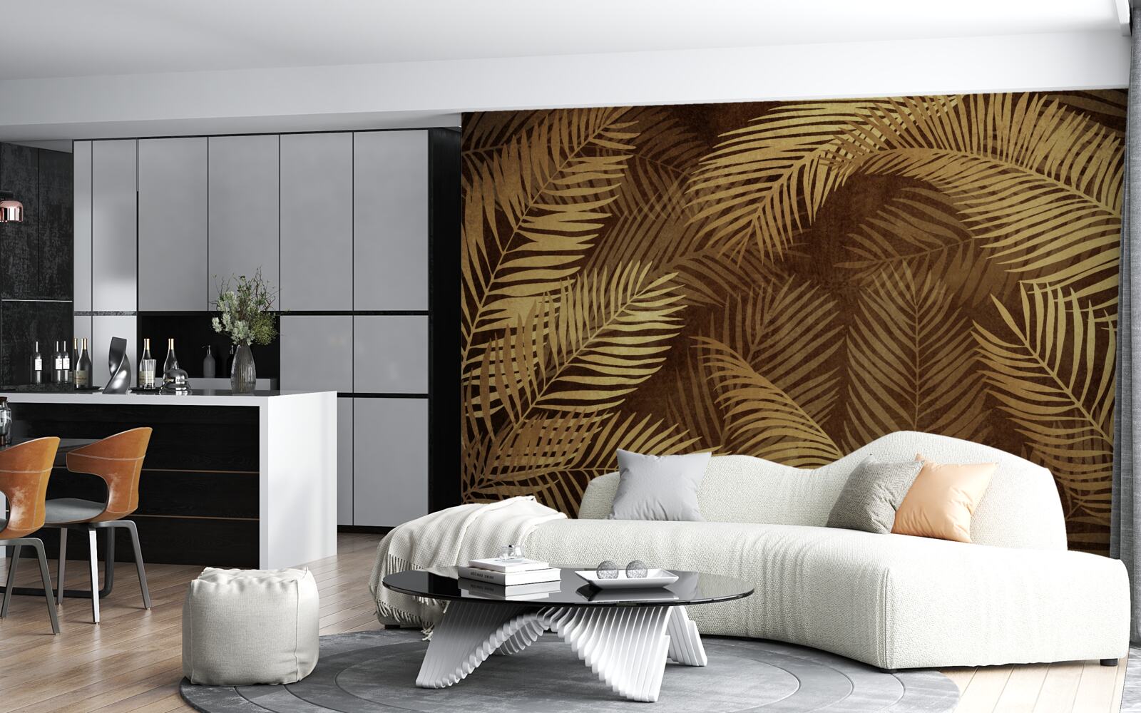 Papier peint feuilles de fougère en brun