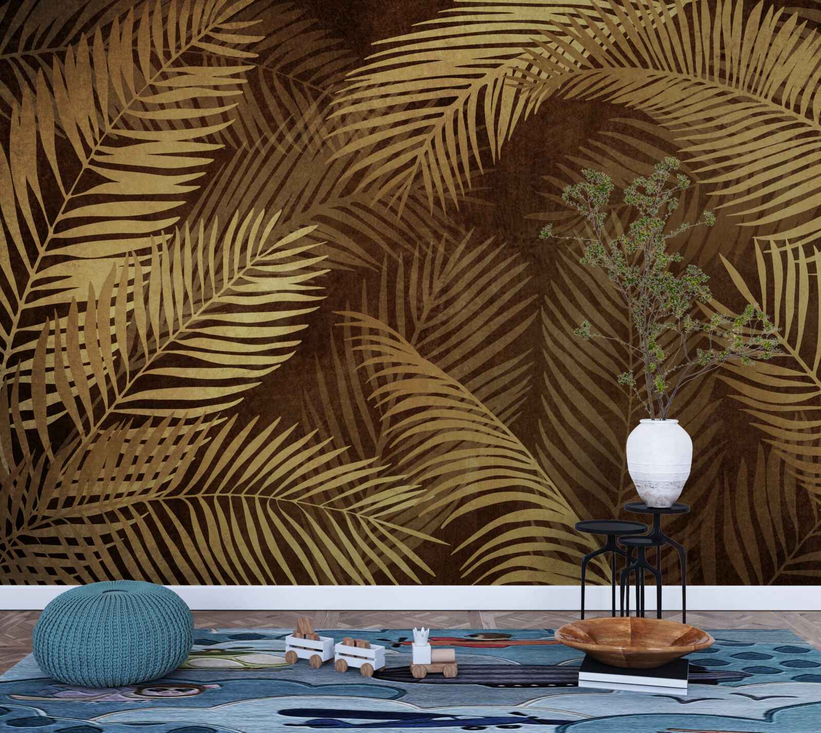 Papier peint feuilles de fougère en brun