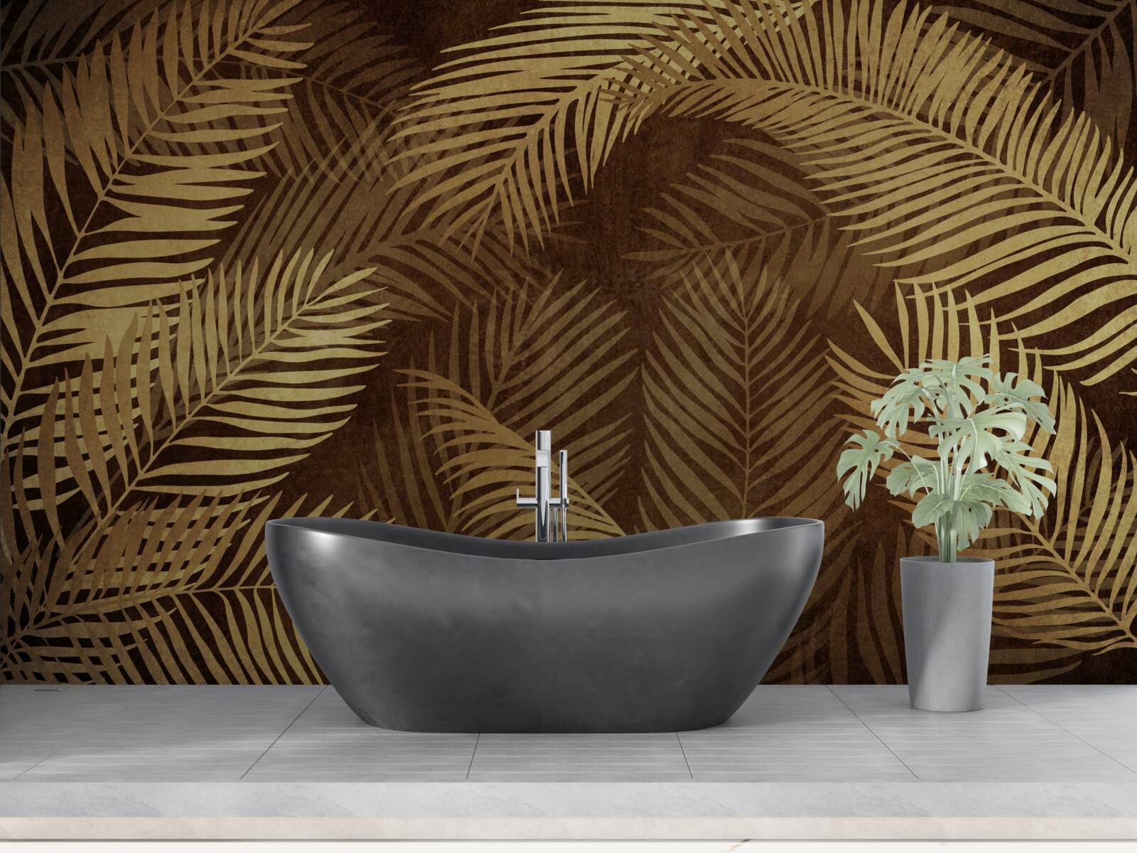 Papier peint feuilles de fougère en brun