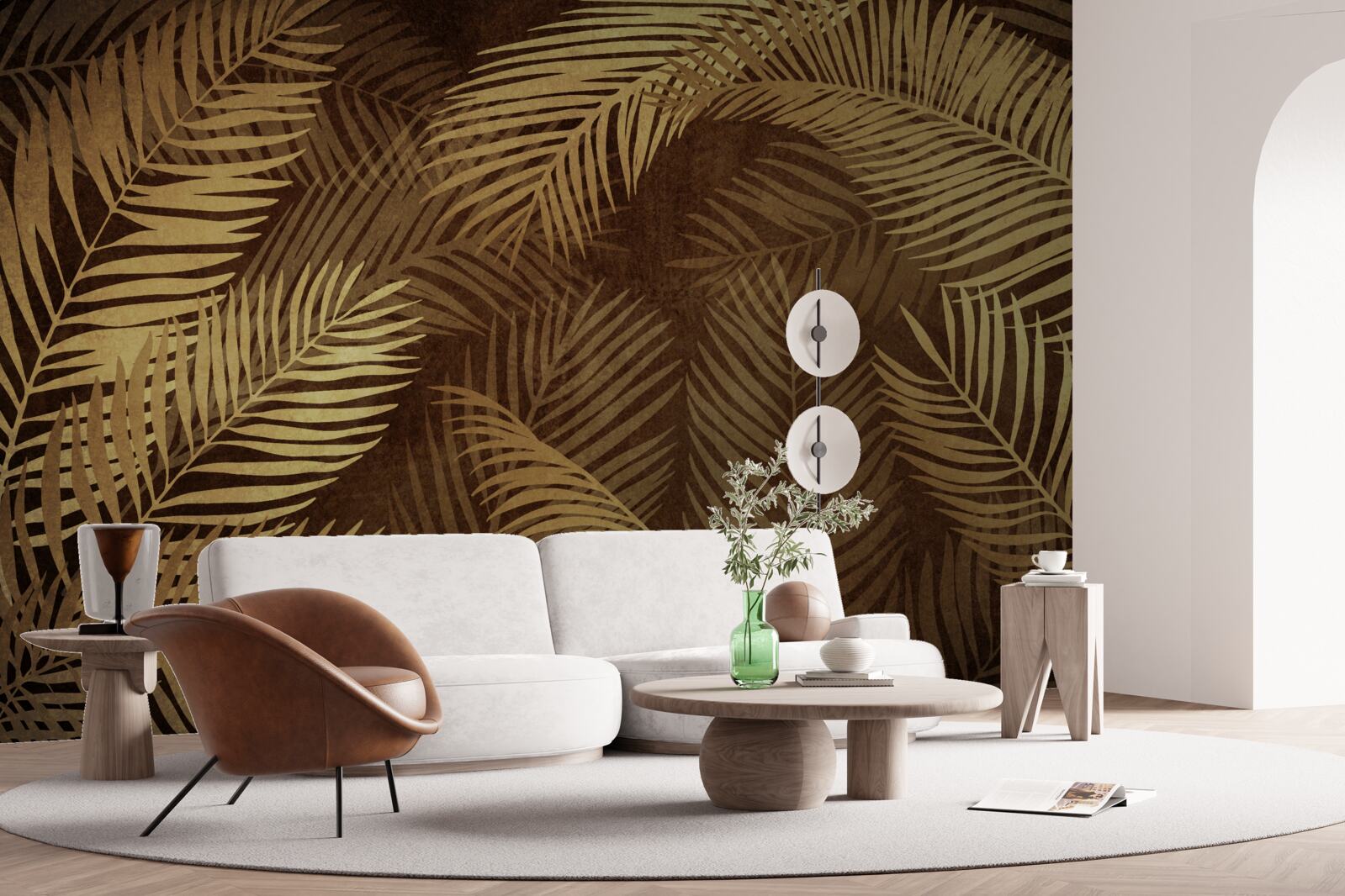 Papier peint feuilles de fougère en brun