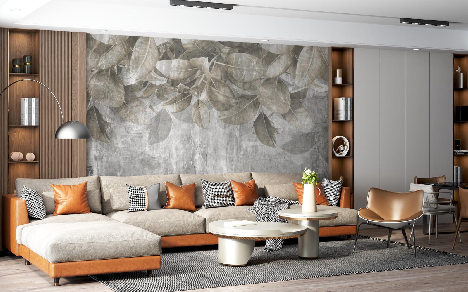 Papier peint les feuilles d'eucalyptus tombent au sol