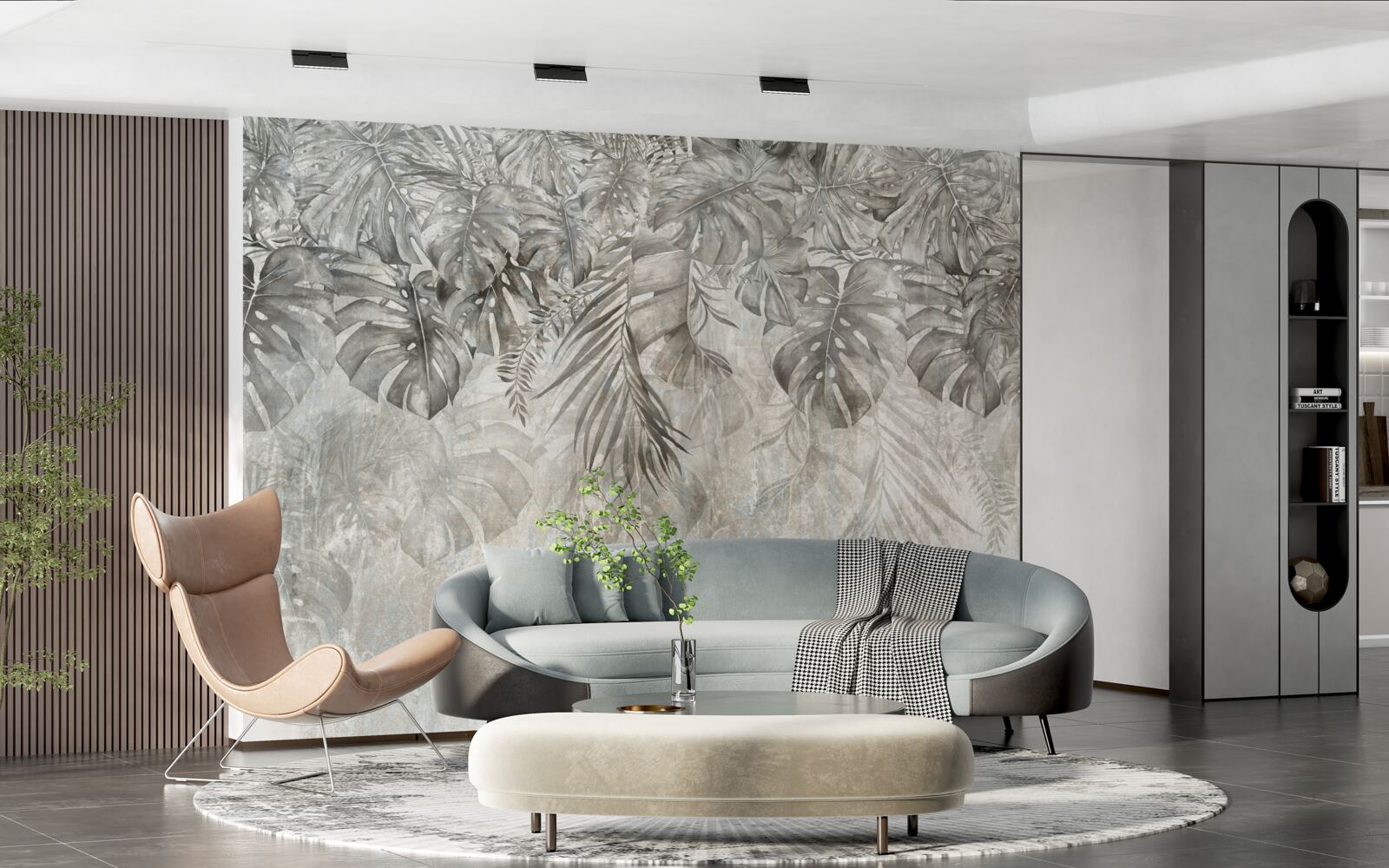 Papier peint feuilles tombant dans la brume de la jungle