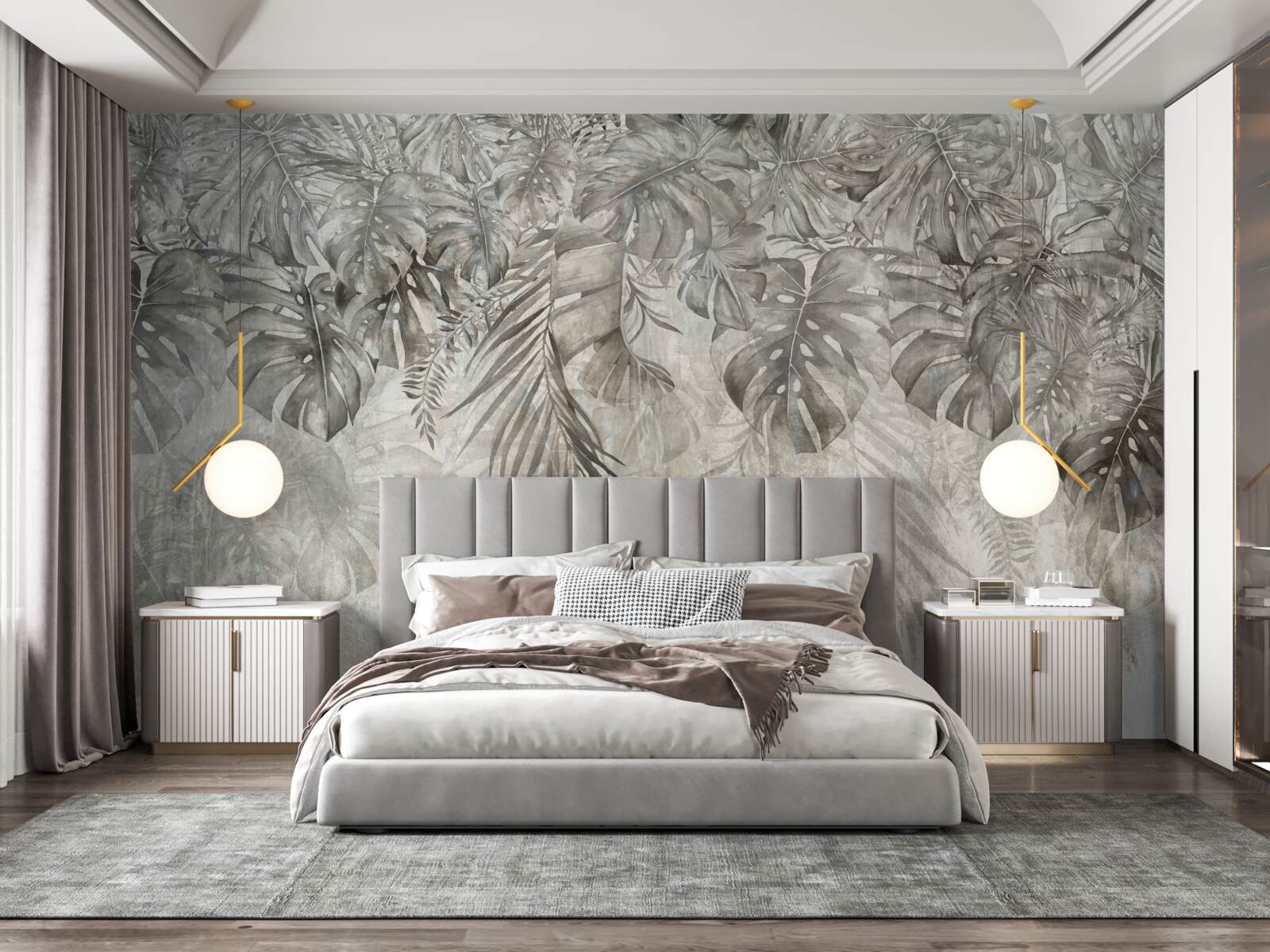 Papier peint feuilles tombant dans la brume de la jungle